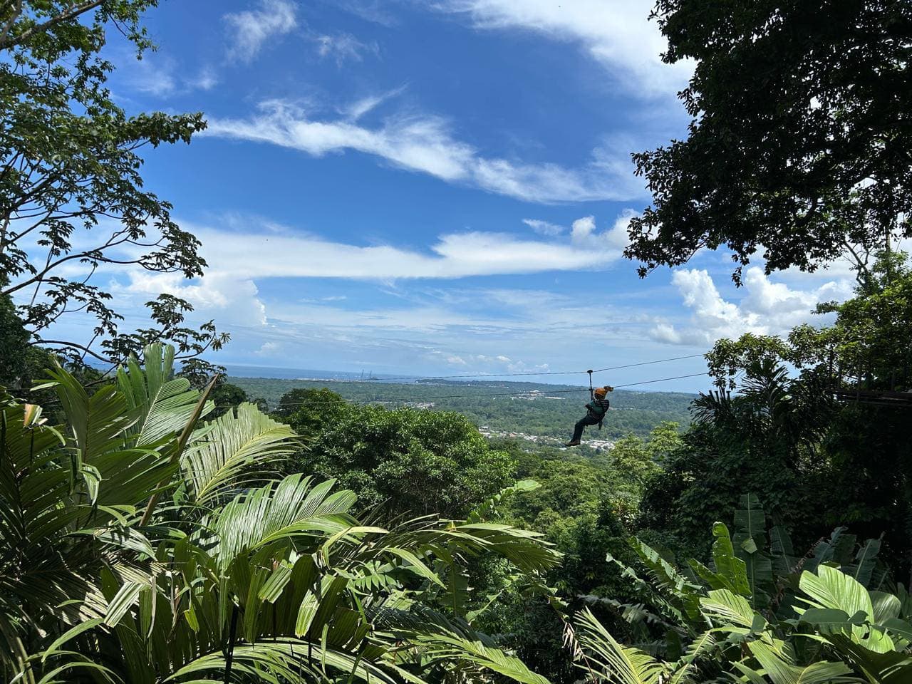 Zip line panoramic view over Costa Rica rainforest